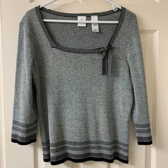 🌷3 for$25🌷Emma James, US M, Grey Bow Detail 3/4 Sleeve Square Neck Knit Top - Picture 3 of 9